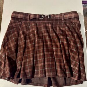 American Eagle Outfitters Brown Plaid Pleated Mini Skirt